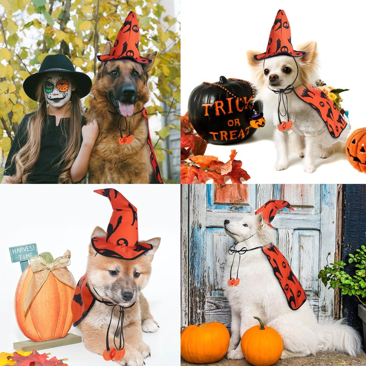 Dog Halloween Costumes - Pet Wizard Costume Cape with Witch Hat Puppy Cat Halloween Apparels Outfits