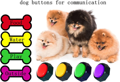 Set of 4 Dog Buttons，Including 2 Mats, Training Guide and Pre-Installed Battery. Dog Voice Training Buzzer ，Recordable Button ，Train Your Dog to Make the Sound They Want (Battery Included)